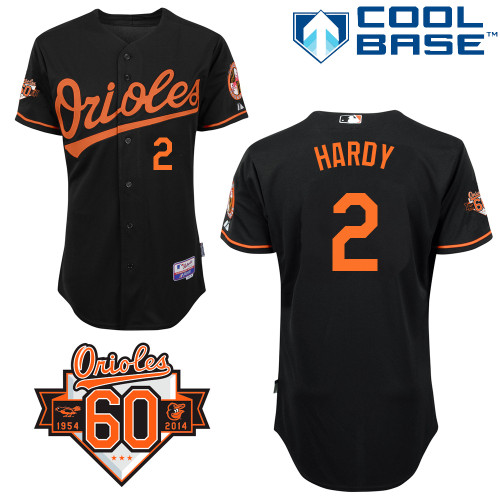 J-J Hardy #2 Youth Baseball Jersey-Baltimore Orioles Authentic Alternate Black Cool Base/Commemorative 60th Anniversary Patch MLB Jersey